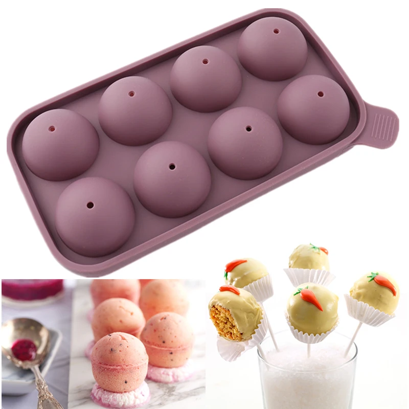 

New Creative Silicone 8 Cups Round Shape DIY Lollipop Molds Cake Chocolate Moulds Baking Tool Tray Random Color