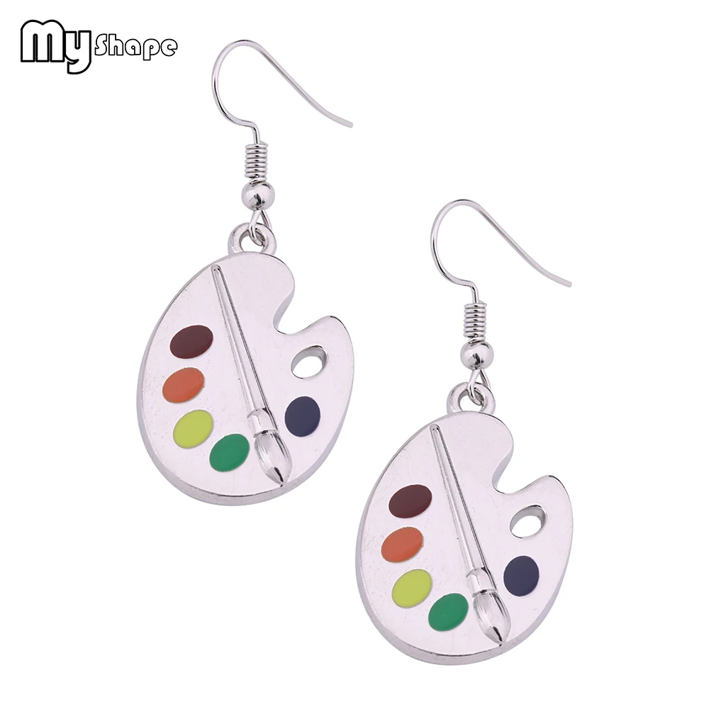 My Shape Enamel Palette Colorful Earrings Artist Paint Brush Dangle