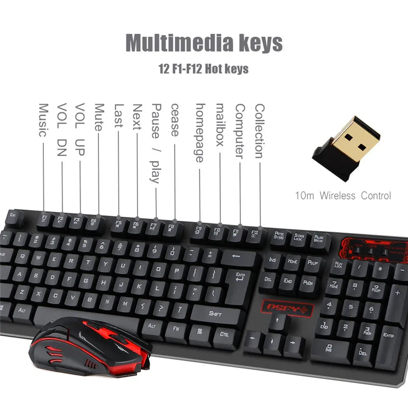 Беспроводная USB игровая клавиатура 2 4 ГГц мышь набор мультимедиа эргономичная
