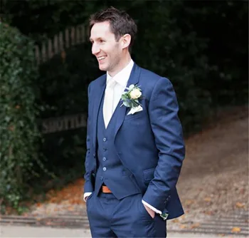 

Notch Lapel Wedding Men Suit Navy Slim Fit 3 Pieces Jacket+Pants+Vest For Groom Tuxedos Business Formal Suits Custom Made