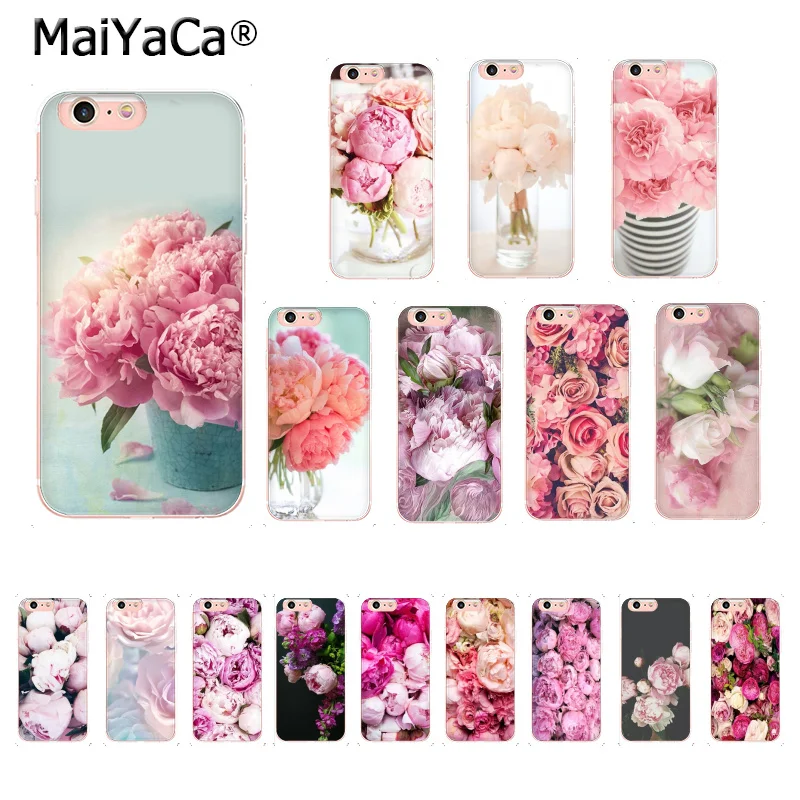 MaiYaCa For iphone 7 6 X Case Pink Flower Peony On The Vase Coque Phone Case for iPhone 8 7 6 6S Plus X 5 5S SE 5C 4 4S Case