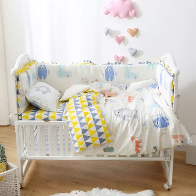 

Promotion! 6/9PCS bear Cartoon crib bedding sets,cribs for bedding sets,baby care bed bumper blanket linen whole set