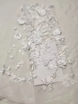 

African Lace Hot Sell Mesh 2018 New Arrival 3 d flowers beads african cord Lace /guipure lace Fabrics High Quality white Party