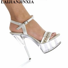 Сексуальная танцевальная обувь laijianjinxia/вечерние туфли королевы 15 см для ночного клуба обувь для танцев на платформе и высоком каблуке сандалии с открытым носком и кристаллами