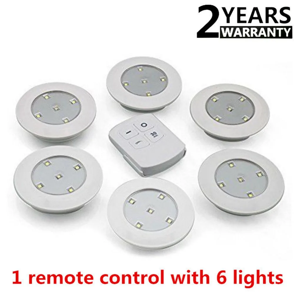 

LumiParty 6PCS LED Wireless Kitchen Counter Under Cabinet Closets Lighting Wireless Remote Control Touch Light Might Light Lamp