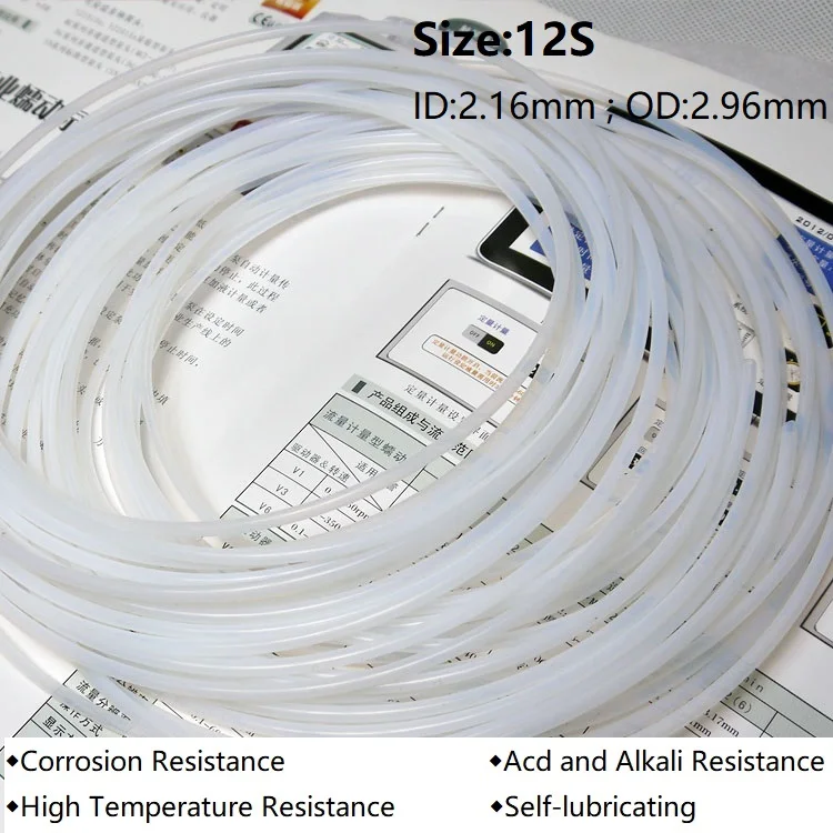

12S ID 2.16mm x 2.96mm OD F4 Insulated PTFE Tubing Capillary Teflon Protect Rigid Pipe Temperature Corrosion Resistance 600V