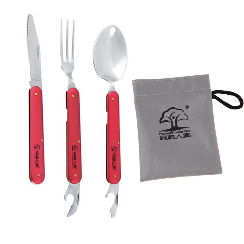 Portable outdoor travel cutlery sets three piece cutlery scoop fork knife stainless Steel
