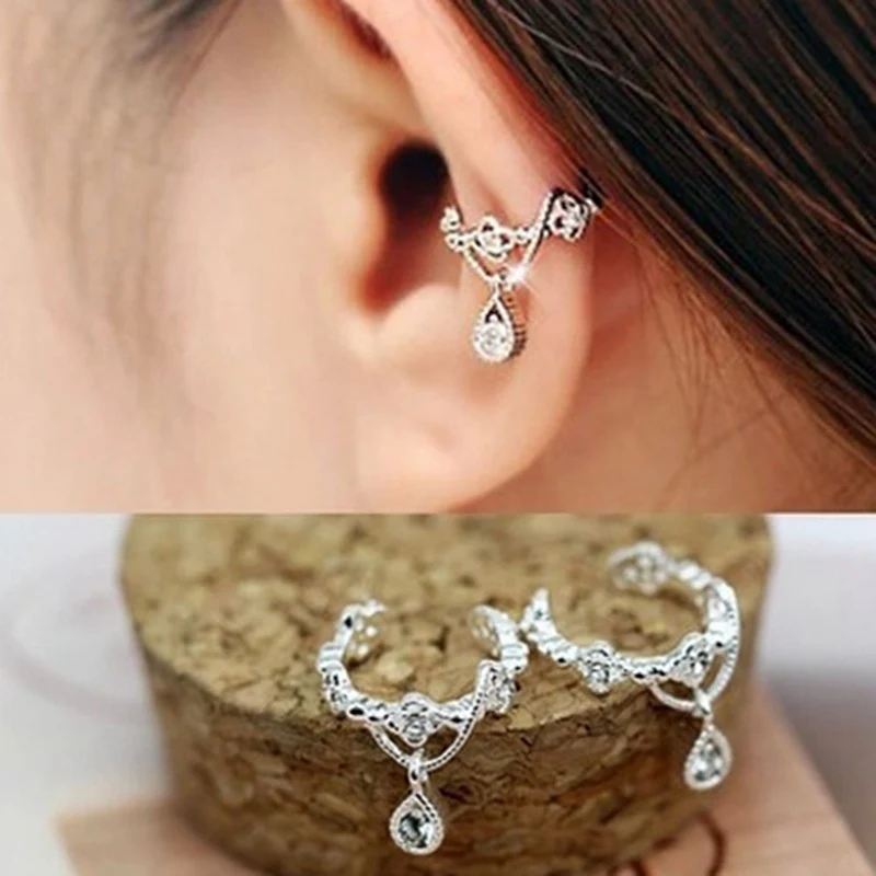 

2019 New 1 Pair Simple Fashion Ear Cuff Wrap Rhinestone Cartilage Clip On Non Piercing Earring