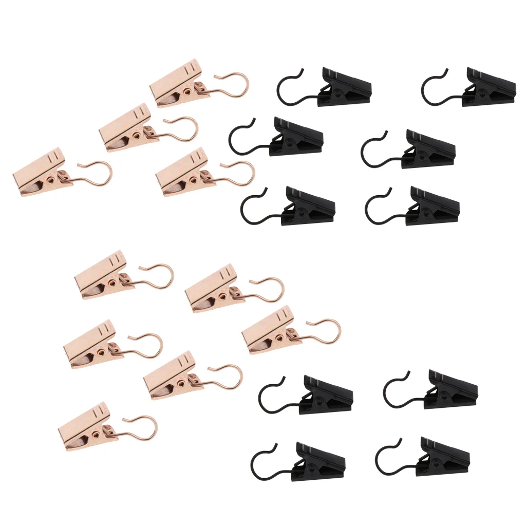 60-Pack Window Curtain Clip Hook Glider Hanger Clothesline Peg Clamp 32mm Gold/Black