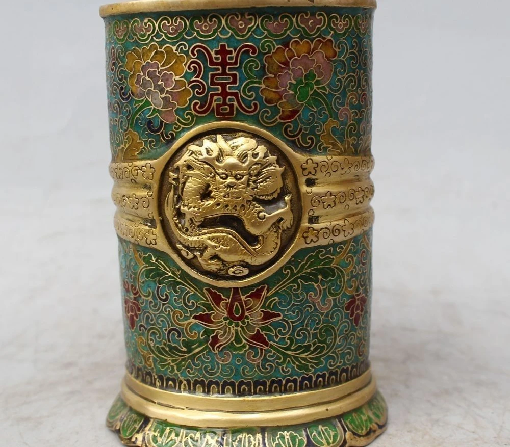 

6" Marked Chinese Cloisonne Bronze Gild Palace Flower Brush Pot Pencil Vase