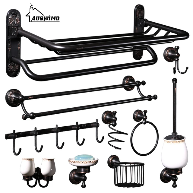 European Style Black Bathroom Hardware Set American Wall European Style Black Bathroom Hardware Set American Wall Mounted 2 Story Retro Accessories