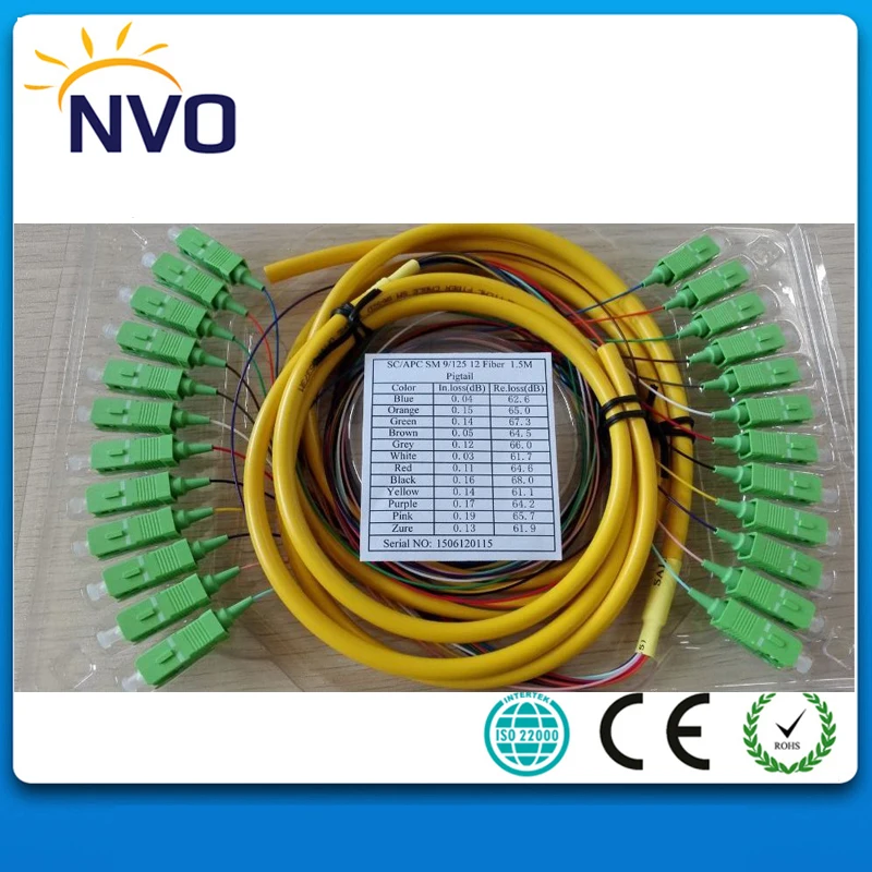 

12 Core 1.5M Singlemode,G652D,9/125,50cm from Cable to Connector,0.9mm,PVC Jacket 12fibers SC/APC Bundle Fiber Optic Pigtail