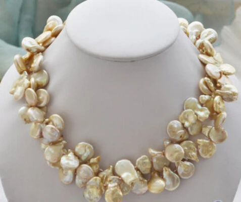

ddh003324 2row 17" 15mm coin champagne Freshwater cultured pearl necklace 28% Discount