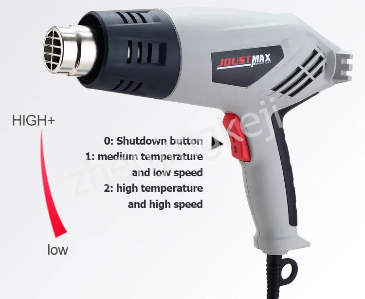 Электрический пневматический пистолет с регулируемой температурой 2000 Вт, мощный инструмент 3,5 мм, диаметр ветрового сопла с двумя скоростями, термоизоляция