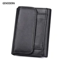 GENODERN Genuine Leather Men Wallets Fashion Short Luxury Male Purse High Quality Trifold Male Wallets with Hasp 1