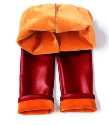 Famli/Детские зимние кожаные леггинсы; Детские теплые плотные леггинсы для девочек; однотонные обтягивающие узкие брюки из искусственной кожи для девочек - Цвет: Красный