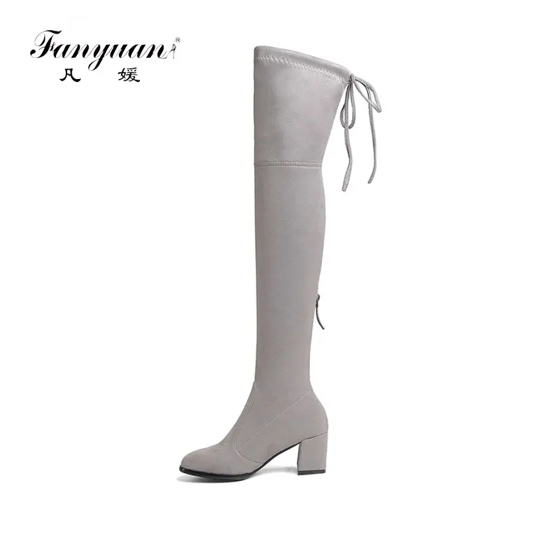 

fanyuan new fashion stretch flock leather women boots high heel thigh high over the knee boots ladies autumn winter boots