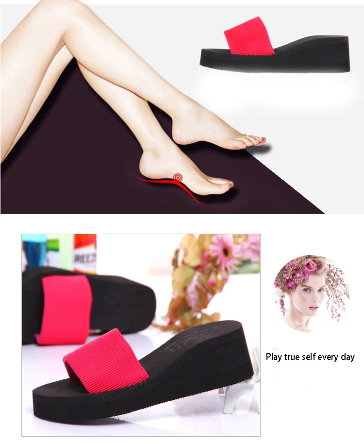 Summer Woman Shoes High Heel Slippers Platform bath slippers Wedge Beach Flip Flops  For Women Brand Black EVA Ladies Shoes (5)