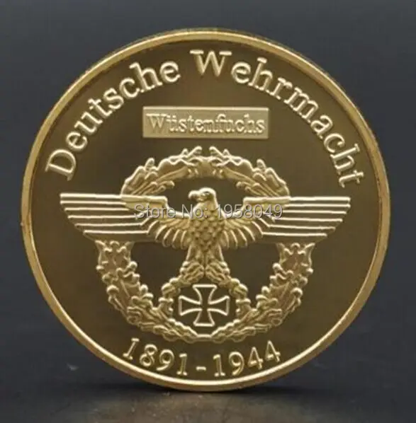Заказ образца, 1 шт./лот, дизайн, позолота 24 К, немецкий командор Эрвин Роммель, монета с военной символикой