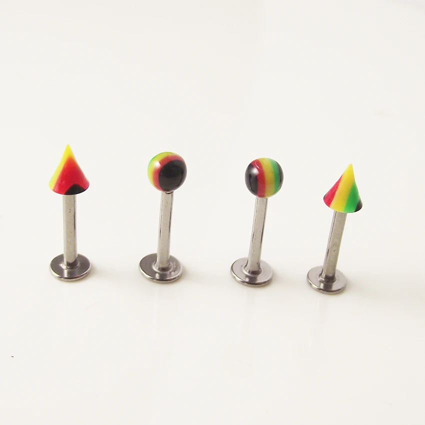 

2pcs 16G 8mm Length Ball Spike Stainless Steel Rainbow Acrylic Lip Ring Labret Tragus Ear Piercing Body Jewelry Women