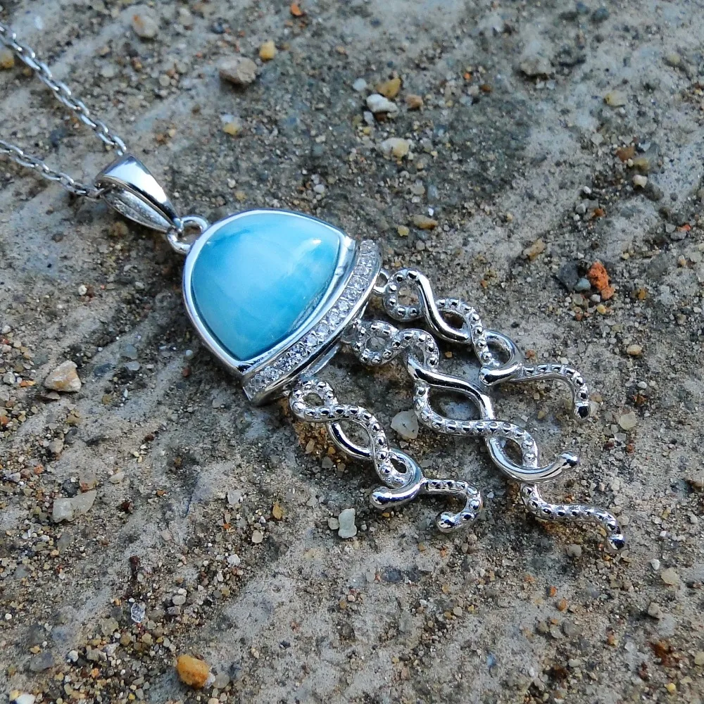 Sea Colletion Larimar ювелирные изделия 925 пробы Серебряный Кулон Натуральная подвеска Larimar подвеска Медуза для женщин без цепи