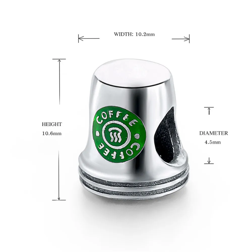 Fit Аутентичные Pandora Талисманы браслет серебро 925 зеленый Кофе чашки Бусины и бисер для Для женщин berloque стерлингового серебра ювелирные изделия DIY