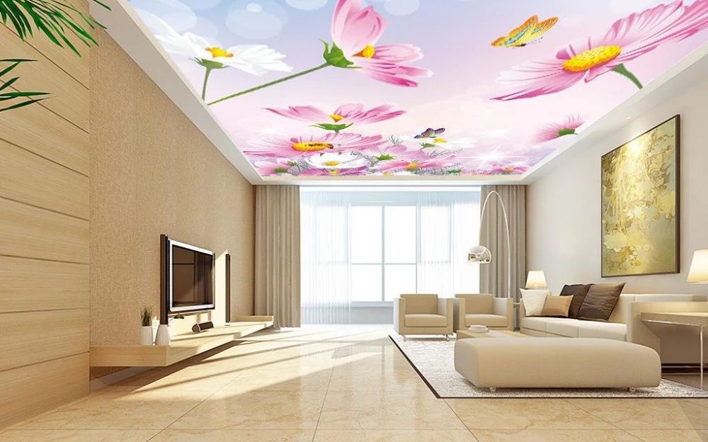 カスタマイズ3d天井壁画壁紙ピンク歌曲華3d壁紙用天井photowallpapers用リビングルーム3d天井 Wallpaper For Ceilings 3d Wallpaper For Ceilingceiling Murals Wallpaper Aliexpress