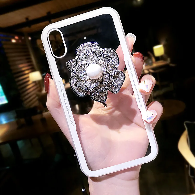 

Luxury Capa Bling Diamond Airbag Bracket Rhinestone Flower Crystal Clear Soft Case Cover For iphone5S 6 6S 7 8 PLUS X XS MAX XR
