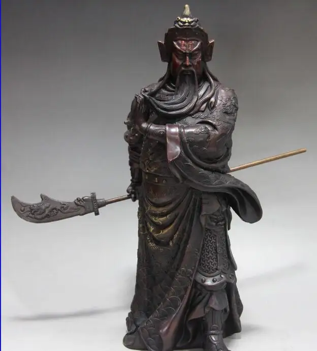 Chinese Red Copper Bronze Leader Dragon Guan Gong Yu Warrior Buddha Statue | Дом и сад