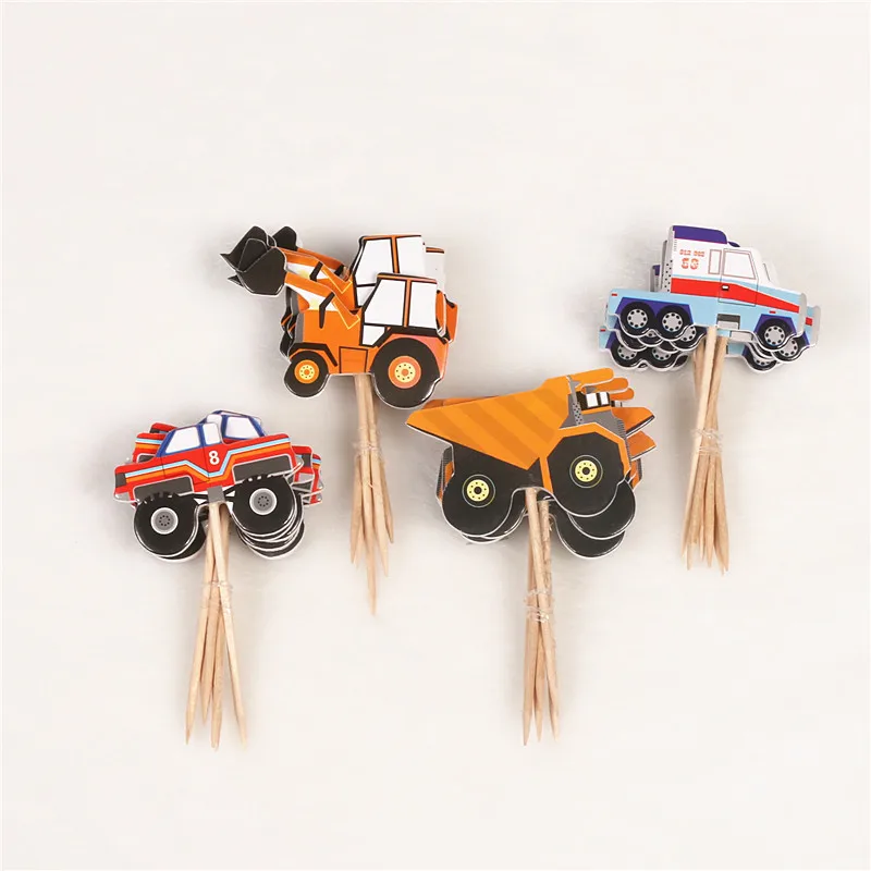 

Construction Vehicle Cupcake Topper Excavator Bulldozer Truck Cake flags Picks Bunting for kids birthday Party Cake Decoration