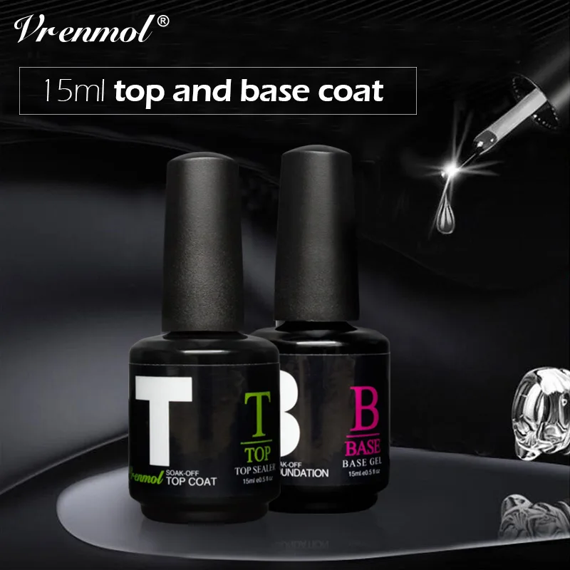 

Vrenmol No Wipe Nail Polish Top Coat Top It Off + Base Coat Foundation UV Nail Gel Polish Non Cleansing Top Base Coat Primer