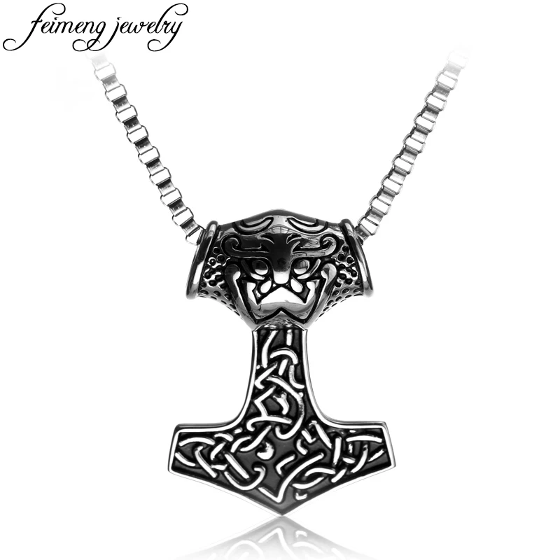 

Fashion Movie Viking Pendant Necklace Norse Odin Thor's Hammer Mjollnir Necklace Punk Vintage Silver Color Pendant Jewelry