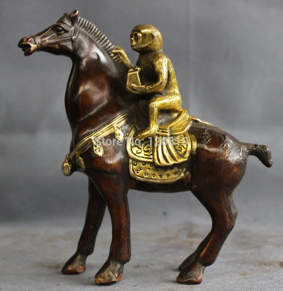 

China Bronze Year Zodiac FengShui JiXiang Monkey Seal Ride Horse Statue