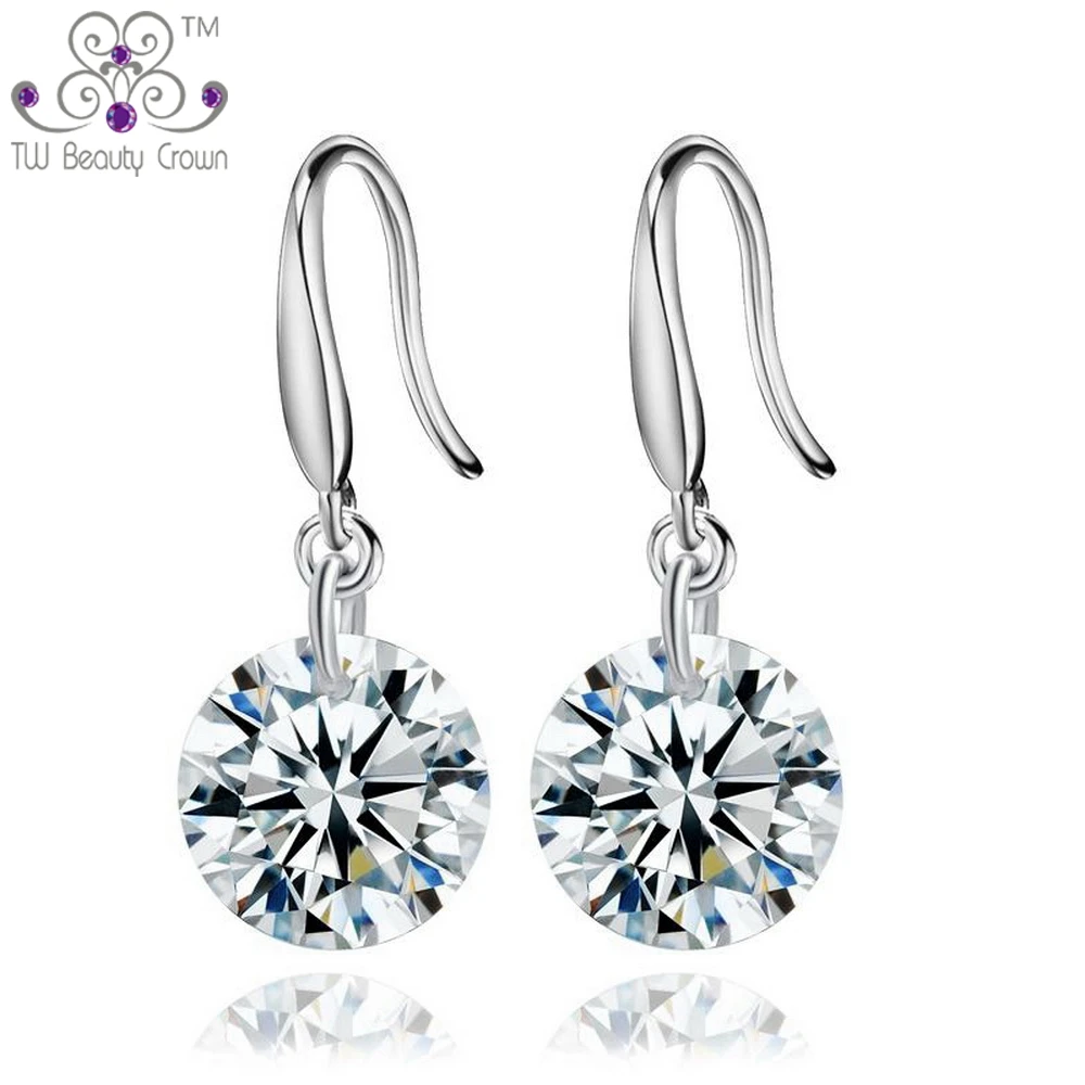 

Real 925 Pure Sterling Silver Clear Color Cubic Zirconia Big Dangle Drop Earrings For Women Female Lady Party Fashion Jewelry
