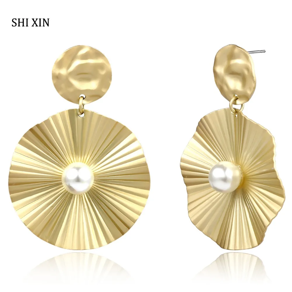 

SHIXIN Luxury Irregular Geometric Pearl Drop Earrings Hanging Fashion Jewelry for Women Boho Modern Big Pendant Oorbellen Female