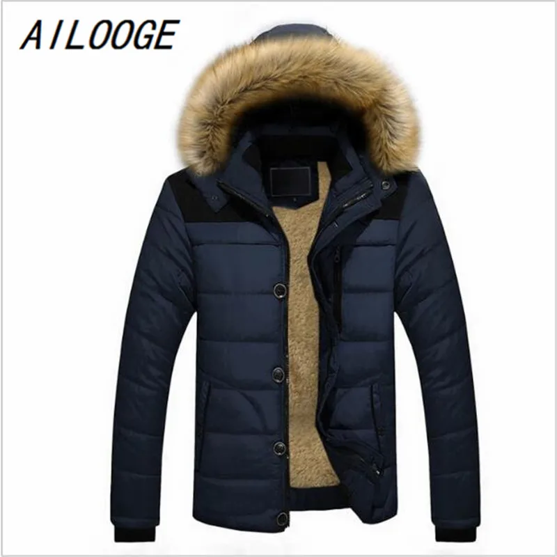 

AILOOGE Design Winter Men jacket 2017 Fur Collar Men Cotton Padded Jacket Thicken Warm Coat Khaki Waterproof Windproof Overcoat