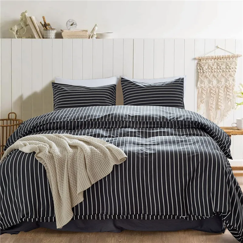 

Pure Cotton Simple Duvet Cover Ruffle Set King/Queen/Twin Size 3pcs/set 3D Print Geometrical Bedding Quilt Sheet 200*200