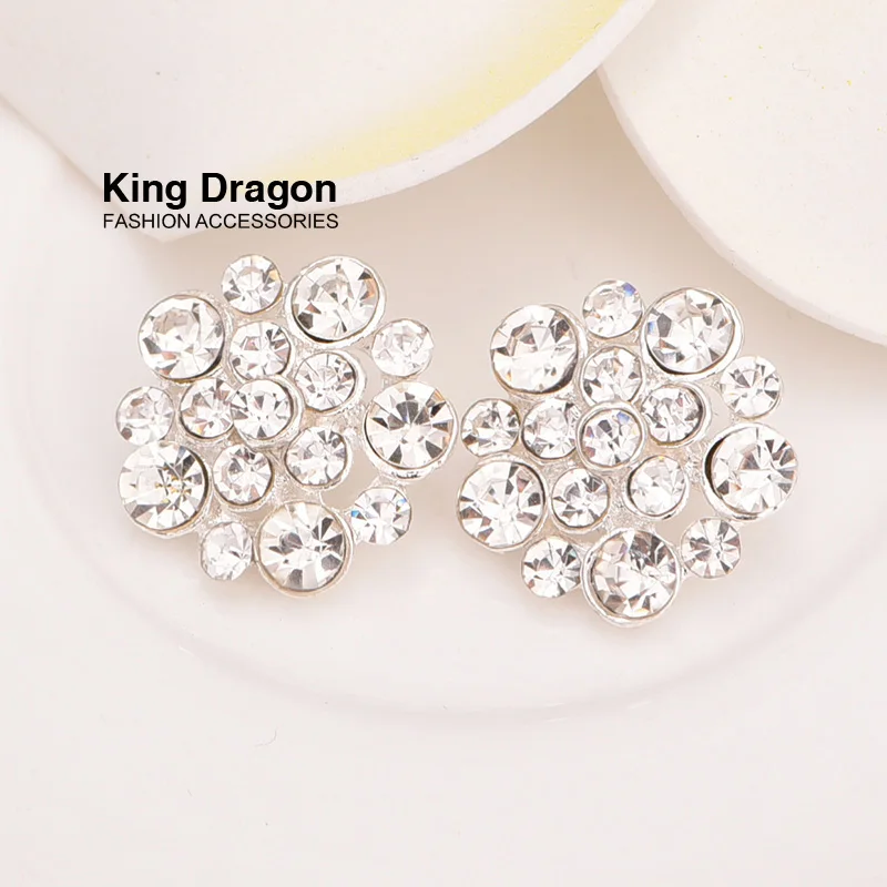 

Crystal Rhinestone Buttons With Shank Used On Flower Center 100PCS/Lot 16MM Silver Color KD31
