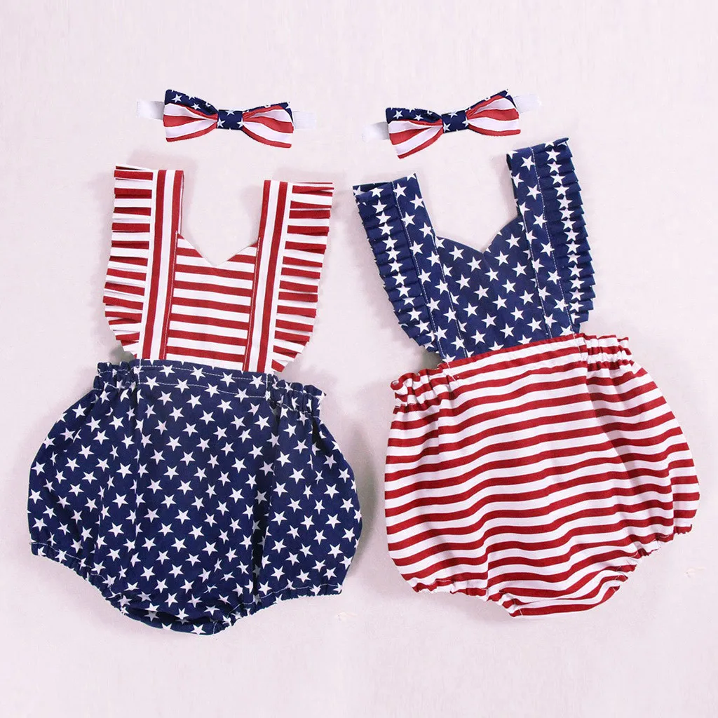 

MUQGEW Baby Onesie Girl Romper Infant Baby Girls 4th of July Stars Striped Patriotic Backless Rompers Kids Costume 2019