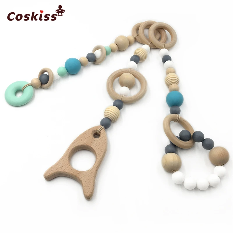 Baby Silicone Teething Toy Wooden Bead Silicone Beads And Ring Into The