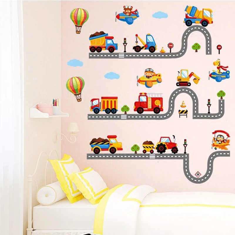 2 Highway комплект с мультипликационным принтом «машинки», наклейки на стену для маленьких детей детская игровая комната для Спальня домашний декор Настенная роспись ПВХ наклейки
