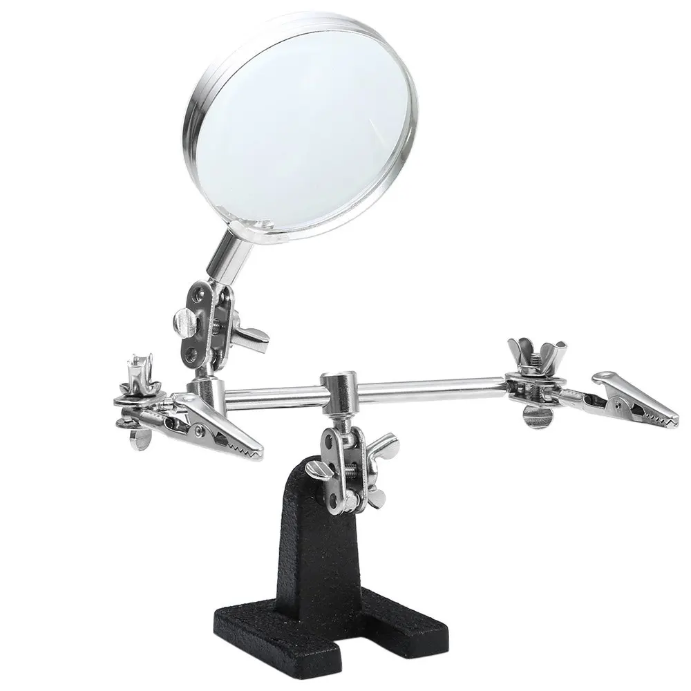 Precision Helping Hand Magnifier Glass 2 Alligator Clamps Loupe Jewelry