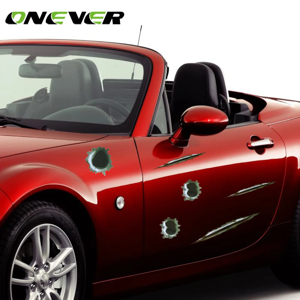 Onever Car Sticker 3D Bullet Hole and Tearing Crack Decals Window Wall