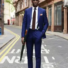 Новое поступление Летом Стиль шерсть классический 2 кнопка с нотч королевский синий мужской костюм