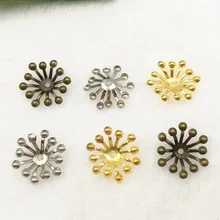 50 шт./лот 14 мм золотой цвет/белый К/античная бронза Винтаж металлические филигранные цветы ломтик Подвески установка ювелирных изделий DIY компоненты