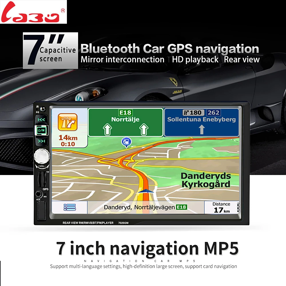 

7026GM Car MP5 Player With GPS function 7" HD 2 Din Touch Screen Bluetooth Steering Wheel Control Support TF USB AUX FM Radio