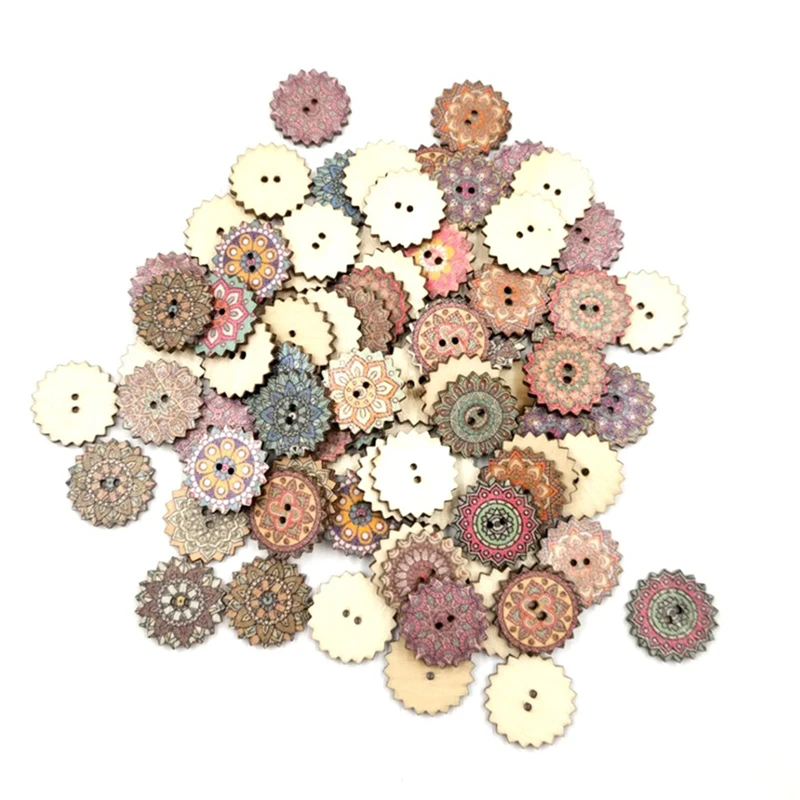 50pcs Painted Gear Wooden Buttons for Handwork Sewing Scrapbooking Handmade Clothing Crafts Accessories Sewing Art 2025mm (2)