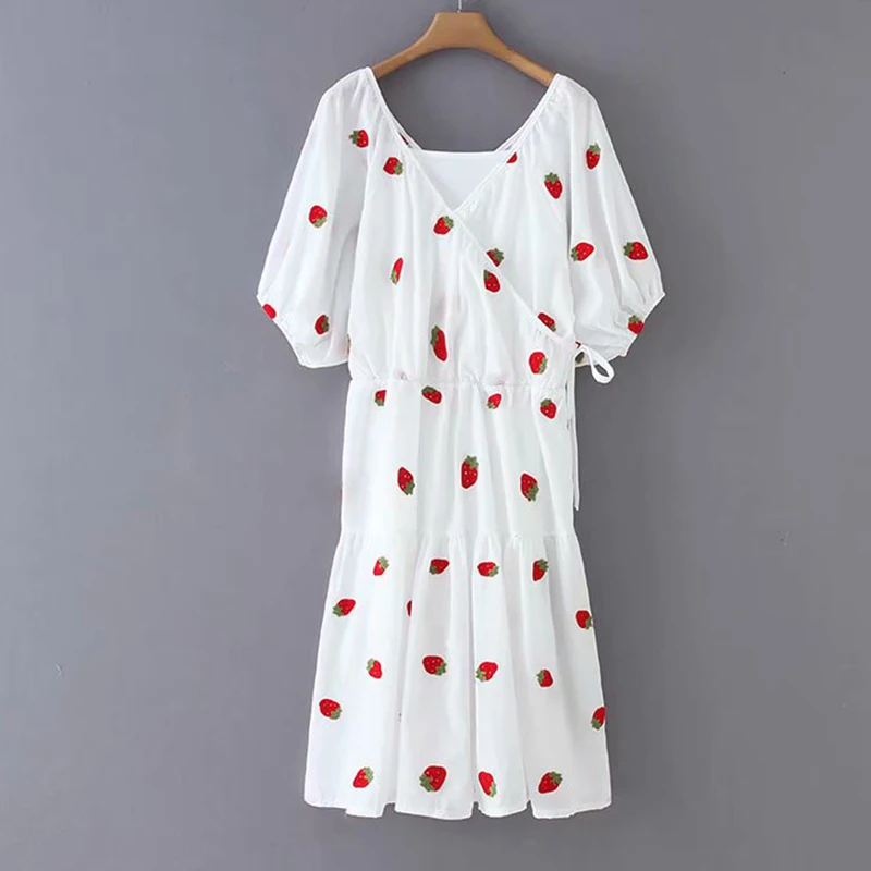 Women's Clothing Dress 2019 Two-Piecea V-Neck Strawberry Print Dress Ms Summer Street Sexy Slim Fit Trend Fashion Clothing