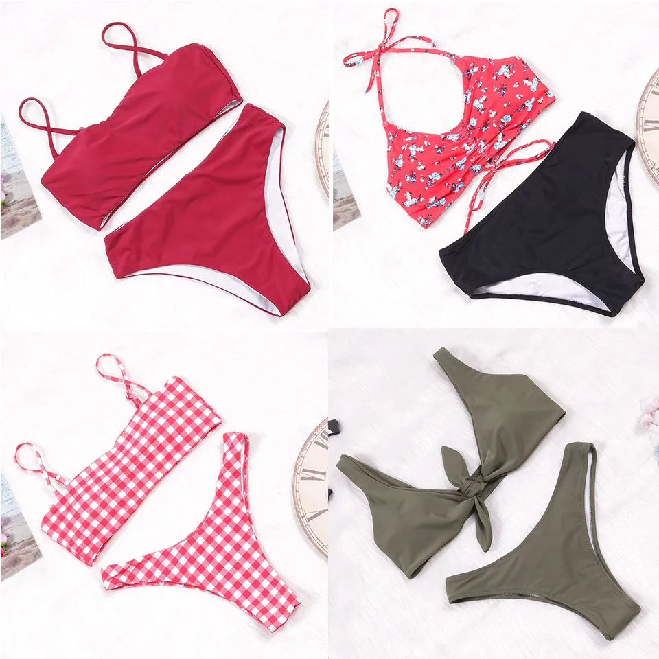 TQSKK 2019 New Sexy Solid Women Swimwear Bikinis Swimsuit Female Summer Retro Bikini Set Beach Swim Wear Bathing Suits Biquini