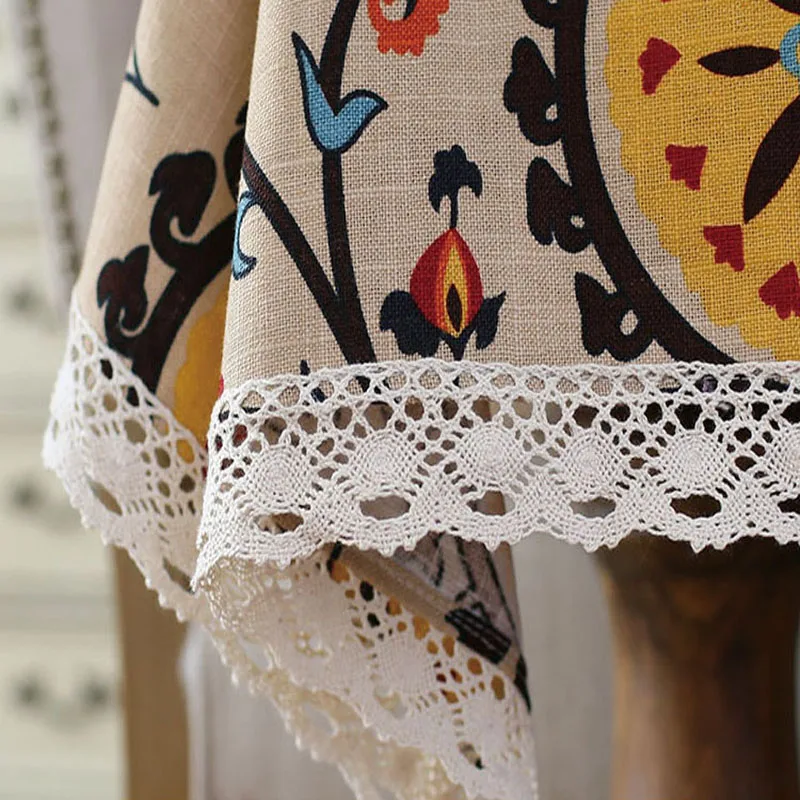Vintage Bohemia Cotton Linen Rectangle Table Cloth Black White Geometry Printed Tassels/Lace Tablecloth Kitchen Table Cover